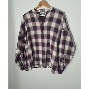 Elisabeth & James womens xlarge drop shoulder maroon plaid shirt oversized top